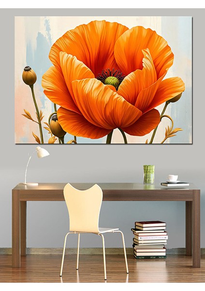 Turuncu Gelincik Çiçek Açıyor Dekoratif Kanvas - Mdf Ahşap Tablo 35X50 cm