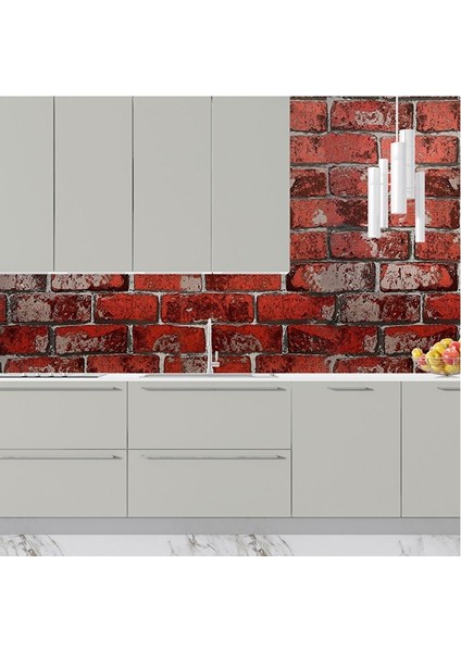 Sf 612 Kırmızı Renkli Doğal Taş Tuğla Görünümlü Yapışkanlı Folyo 53X300 cm fiyatları