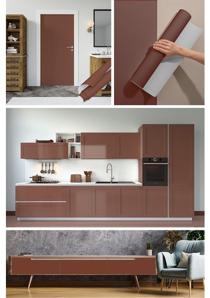 Kahverengi Mat Yapışkanlı Folyo, Düz Renk Kaplama Folyosu, Masa, Dolap, Mobilya Çıkartması 0415 45X1500 cm