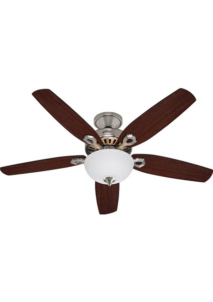 Builders Deluxe Fırçalanmış Nikel - 132 cm - Çukur Tabak Aydınlatmalı Tavan Vantilatörü
