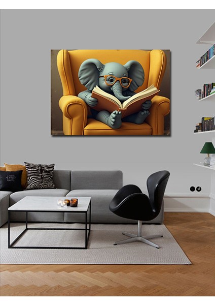 Kanvas Tablo Koltukta Kitap Okuyan Fil 50X70 cm fiyatları