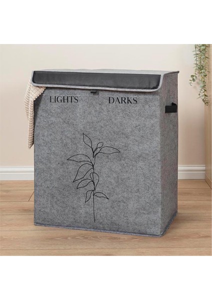 Kapaklı ve Deri Saplı 2li Çamaşır Sepeti 53X33X60 cm