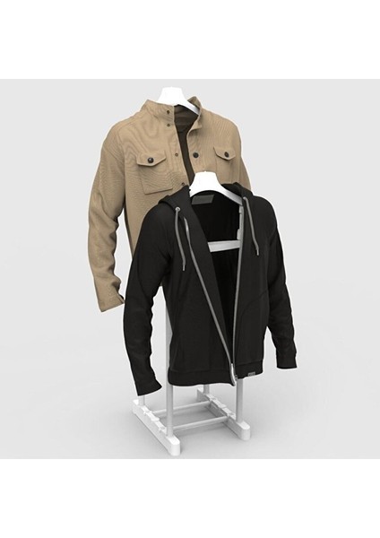 Çift Askılıklı Dilsiz Uşak Elbise Askısı Beyaz- Yükseklik Ayarlı