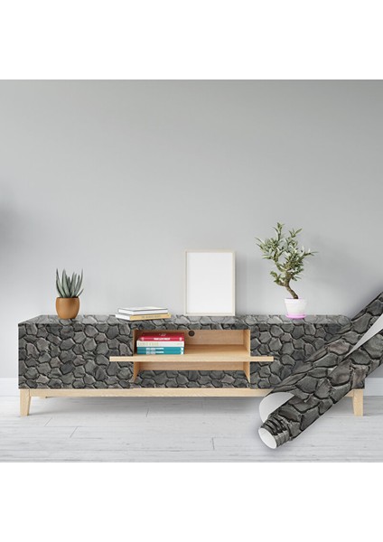 Siyah Taş Desenli Yapışkanlı Folyo, Dekoratif, Modern Mobilya ve Yüzey Kaplama Folyosu 1416 90X1500 cm fırsatları