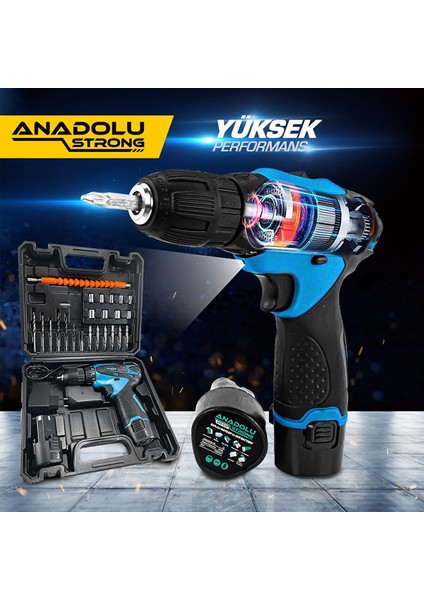 Anadolustrong ANS1062M 12V Çift Akülü Şarjlı Matkap Li-Ion Bataryalı 27 Parça Hediyeli Matkap modelleri