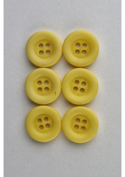 Akrilik Mat Dört Delikli Yuvarlak Sarı Çeket Hırka Yelek Düğmesi 6 Adet