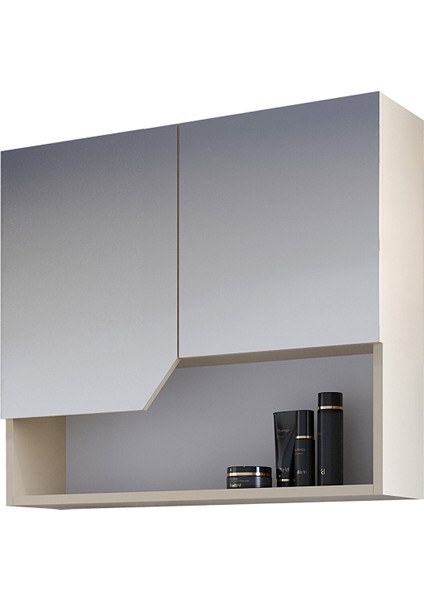 Napoli 80CM Mdf Banyo Üst Aynalı Dolap Krem