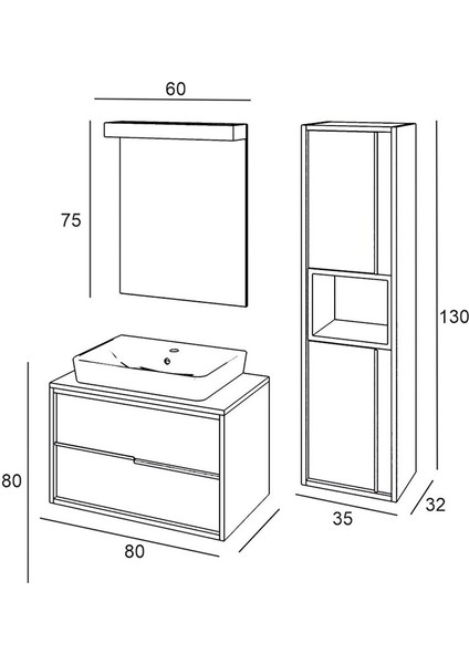 Denko Matia 80 cm Mdf Banyo Dolabı Takımı ve Boy Dolabı fiyatları