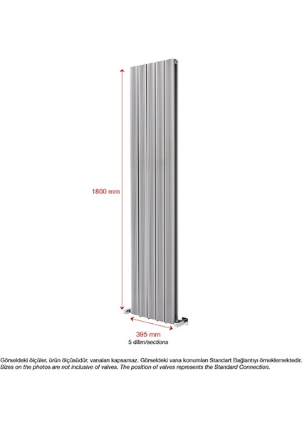 1800X395MM Yüksek Isı Kapasiteli Dikey Alüminyum Tasarım Radyatör Amber Gümüş Gri 60 Ay Garantili modelleri