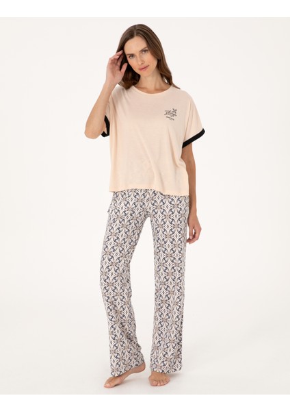 Kadın Bej Kısakollu Pijama Takımı 50318970-VR011
