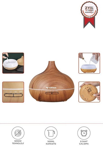 Torima SL-168 Ahşap Humidifier Hava Nemlendirici Ledli Aroma Terapisi Dekoratif Buhar Makinesi