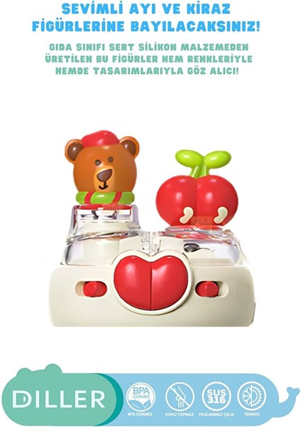 Diller 520ML Yeni Koleksiyon Sevimli Hayvanlar Süslü Pipetli/pipetsiz Boyun Askılı Paslanmaz Çelik Termos Diller Bear modelleri