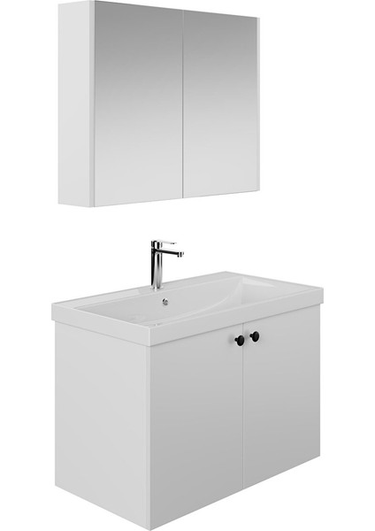 Mimoza 80 cm Mdf,lavabolu,aynalı Banyo Dolabı Seti,seramik Lavabo Dahil Beyaz Mdf