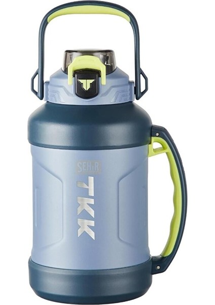 Tkk Yeni Koleksiyon Mega Boy 1650ML Pipetli/pipetsiz Kullanım Askılı Paslanmaz Çelik Termos Matara Mavi