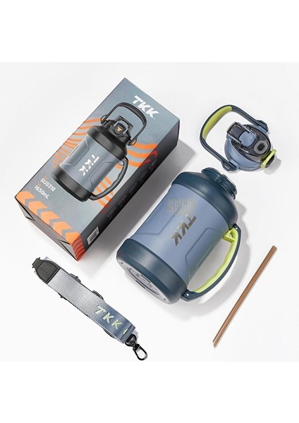 Tkk Yeni Koleksiyon Mega Boy 1650ML Pipetli/pipetsiz Kullanım Askılı Paslanmaz Çelik Termos Matara Mavi fiyatları
