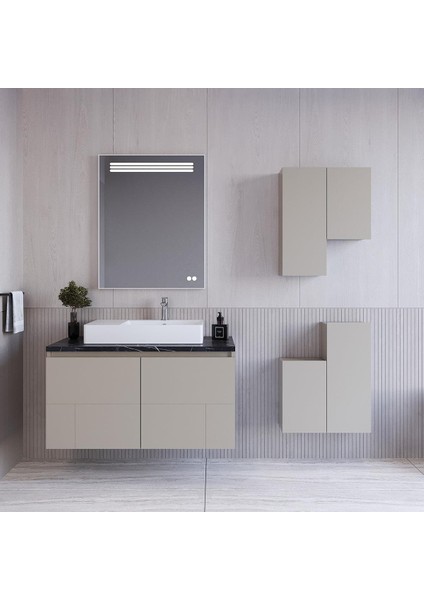 Londra 90 cm Lake Banyo Dolabı Seti ve Boy Dolabı Krem