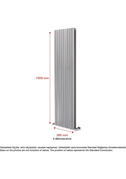 1500X395MM Yüksek Isı Kapasiteli Dikey Alüminyum Tasarım Radyatör Amber Gümüş Gri 60 Ay Garantili modelleri