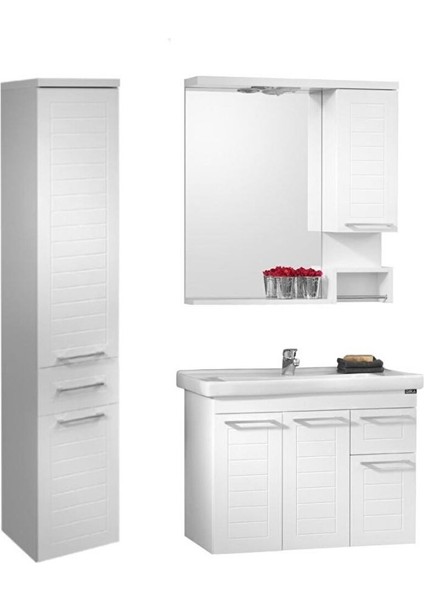 Perge 85 cm Beyaz Banyo Dolabı Takımı ve Boy Dolabı