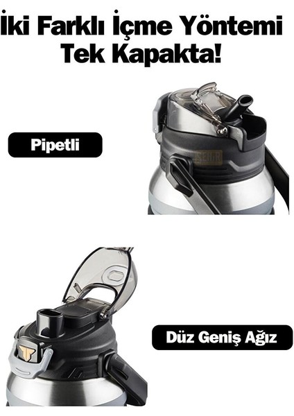 Tkk Yeni Koleksiyon Büyük Boy 1000ML Pipetli/pipetsiz Kullanım Askılı Paslanmaz Çelik Termos Matara Siyah fiyatları