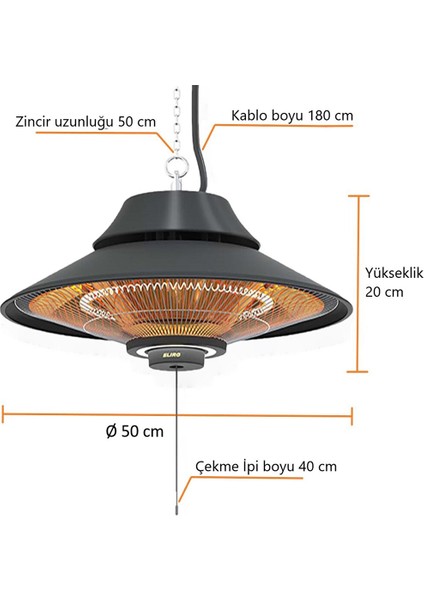 Elirglight Işikli 2000 W Tavan Isitici