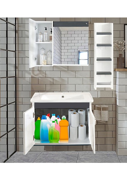 Yıldız 80 cm Komple Mdf Banyo Dolabı, Seramik Lavabolu, Raflı Banyo Dolabı Seti fiyatları