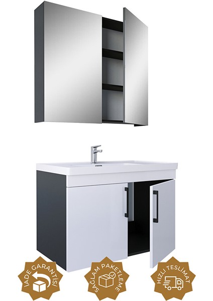 Home Yalova 80CM Antrasit-Parlak Akrilik Beyaz Mdf Banyo Dolabı Seti Antrasit Beyaz fiyatları