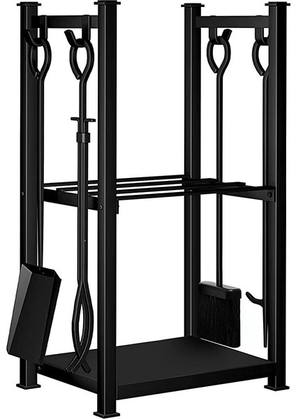 Metal Odunluk Raflı Şömine -Soba Maşa Takımı Aksesuar Seti fiyatları