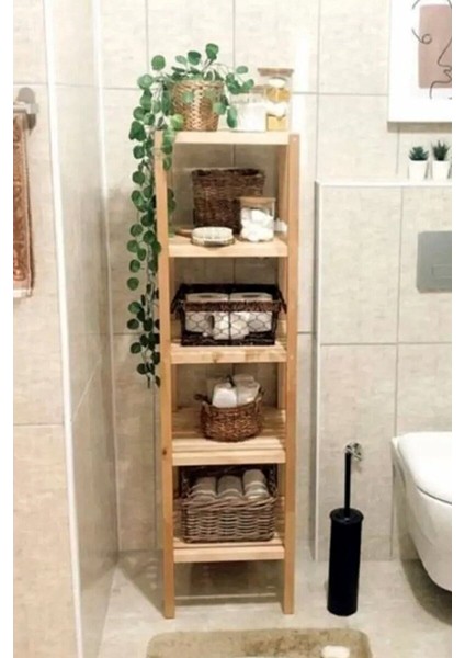 Ahşap 5 Raflı Açık Banyo Dolabı Banyo Düzenleyici Raf MOB111