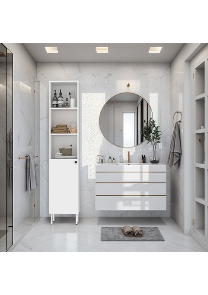 BNY102-BEYAZ Yarim Kapakli Banyo Dolabi