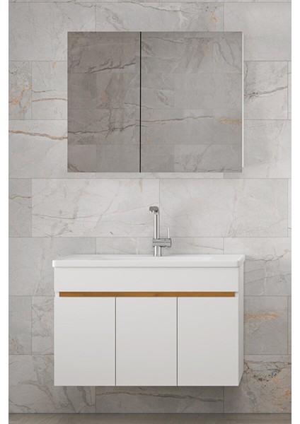 Beyaz 80 cm Mdf Ayna Dolaplı-Seramik Lavabolu Banyo Dolabı modelleri
