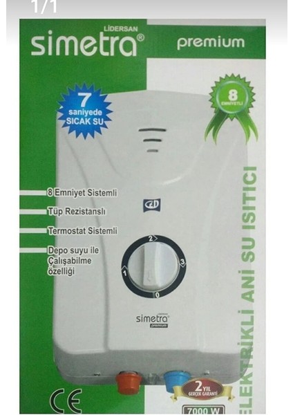 Simetra Premium Elektrikli Şofben Sıgorta ve Kutusu Dahıl Paket