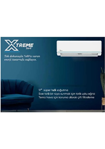 2024 Model A+++ Xtreme Save Duvar Tipi 12.000 Btu Inv. Klima Wi-Fi