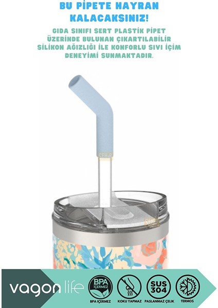 590ML Desenli Pipetli/pipetsiz Çift Kullanım Tumbler Kahve Bardağı/mug Paslanmaz Çelik Termos Flower fiyatları
