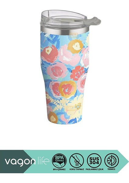 590ML Desenli Pipetli/pipetsiz Çift Kullanım Tumbler Kahve Bardağı/mug Paslanmaz Çelik Termos Flower modelleri