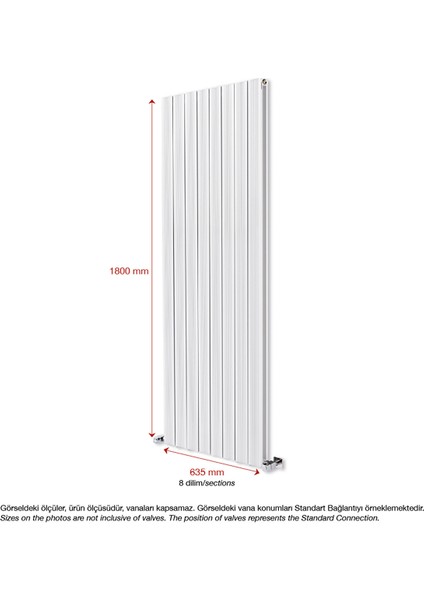 1800X635MM Yüksek Isı Kapasiteli Dikey Alüminyum Radyatör Amber Beyaz modelleri