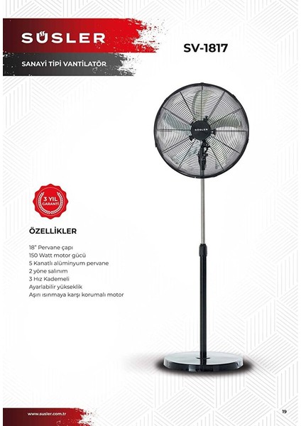 SV-1817 Sanayi Tipi Vantilatör fiyatları