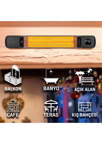 Lxv-Smarty-Wl-Jetblack Duvar Tipi Akıllı Karbon Infrared Isıtıcı IP55 Su Geçirmezlik 2500W Açık Alan Dış Mekan Isıtıcı fiyatları