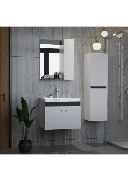 New Bahar 60 cm Lavabolu Banyo Dolabı Seti,boy Dolabı Hediyeli