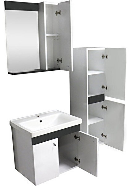 New Bahar 60 cm Lavabolu Banyo Dolabı Seti,boy Dolabı Hediyeli