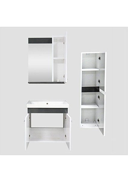 New Bahar 60 cm Lavabolu Banyo Dolabı Seti,boy Dolabı Hediyeli