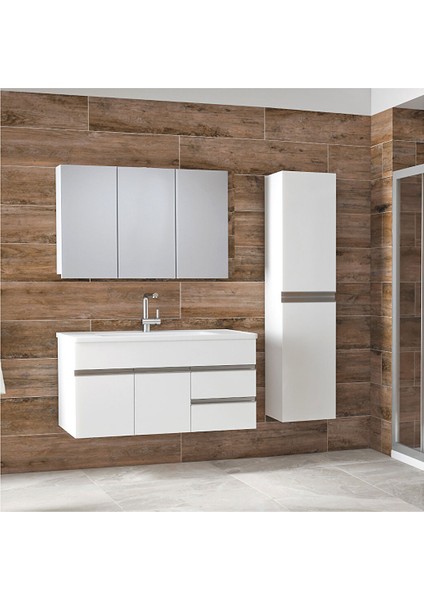 Esen Beyaz 100+35 cm Boy Dolaplı Lüx Banyo Dolabı Takımı