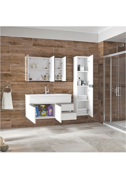 Esen Beyaz 100+35 cm Boy Dolaplı Lüx Banyo Dolabı Takımı modelleri
