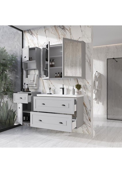 Gündüz 80 cm Mdf Banyo Dolabı Seti ve Boy Dolabı Sis Gri fiyatları
