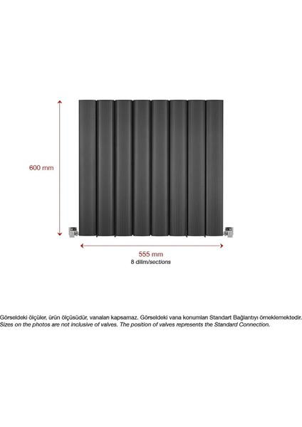 600X555MM Amber Yatay Antrasit Alüminyum Radyatör fiyatları