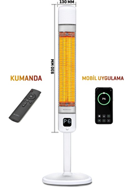 Kule Tipi Elektrikli Isıtıcı 2500 W Smart-Fr Beyaz Karbon Infrared IP55