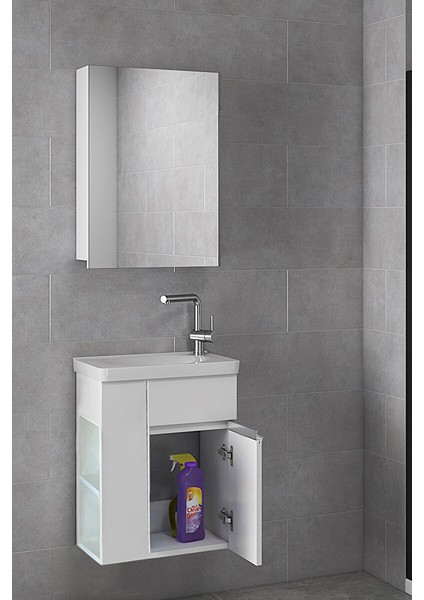 Miniço-Raflı Ebeveyn 50 cm x 32 cm Ayna Dolaplı Lavabolu Mdf Banyo Dolabı Seti fiyatları