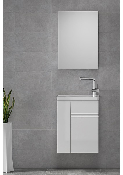 Miniço-Raflı Ebeveyn 50 cm x 32 cm Ayna Dolaplı Lavabolu Mdf Banyo Dolabı Seti modelleri