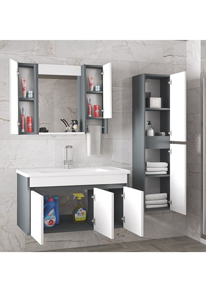 Estella 100+35 (135 ) cm Mdf-Boy Dolaplı Aynalı Seramik Lavabolu Banyo Dolabı Takımı fiyatları
