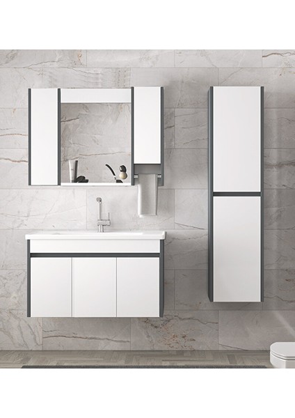 Estella 100+35 (135 ) cm Mdf-Boy Dolaplı Aynalı Seramik Lavabolu Banyo Dolabı Takımı modelleri