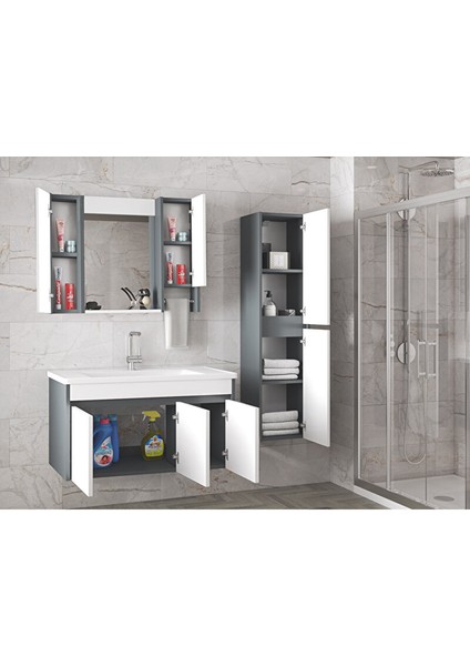 Estella 100+35 (135 ) cm Mdf-Boy Dolaplı Aynalı Seramik Lavabolu Banyo Dolabı Takımı fırsatları
